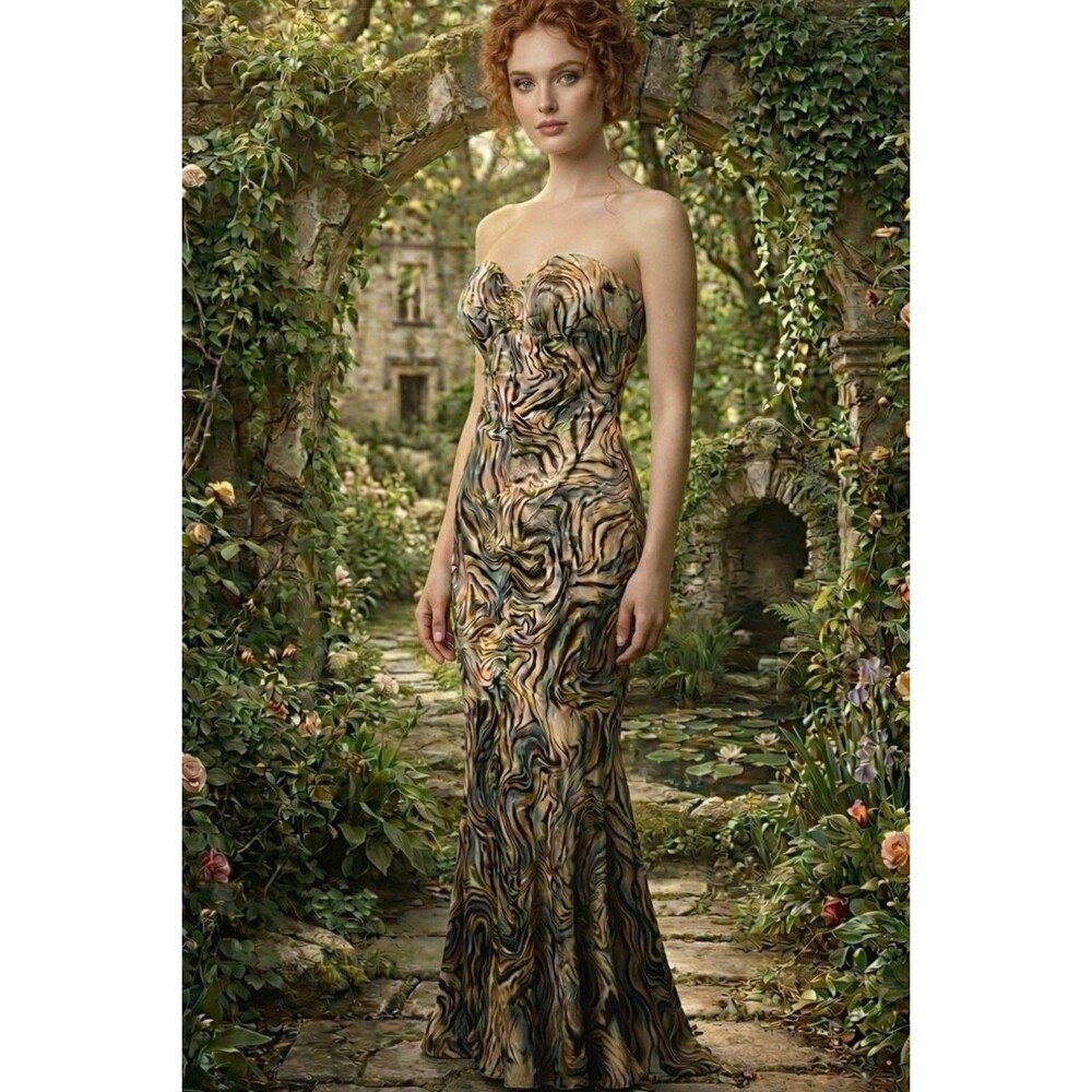 Vintage Y2K Xscape Dress Sz 4 Mermaid Evening Gown Prom Formal Animal Long Maxi